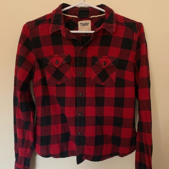 TNA Button-Up Red & black Plaid Shirt Size Small - Picture 4 of 4